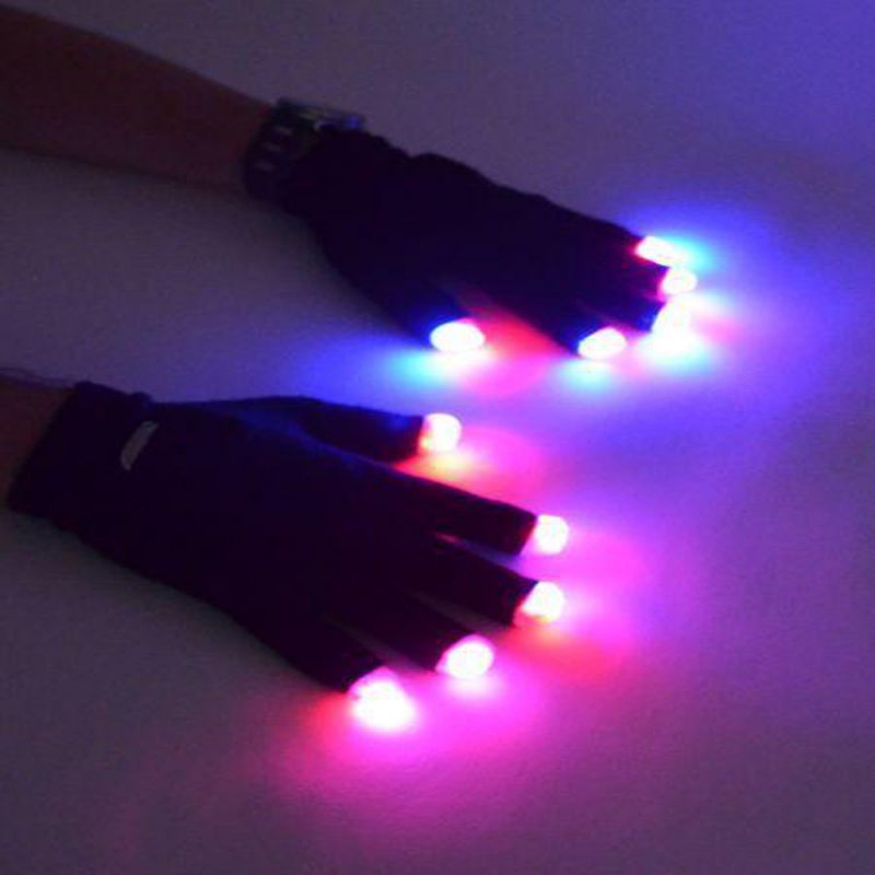 Weiße LED-Disko-Handschuhe mit 6 Leuchtprogrammen Leuchthandschuh Größe L 