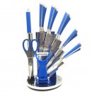 9 tlg. edles Messerset aus Edelstahl im Acrylstnder / Messerblock Blau