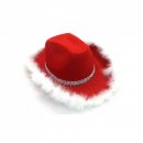 Cowboyhut Rot mit Fell und Strass