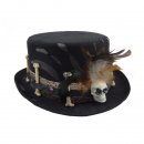 Hut Schwarz mit Totenkopf und Knochen, Federn Halloween...