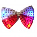 LED Pailleten Fliege Rot / Weiss 15x14cm Blinkend