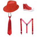 Pailletten Schuh, Pailletten Hut, Pailletten Krawatte, Pailletten Hosentrger Glitzer ROT