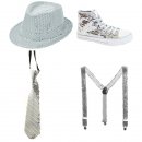 Pailletten Schuh, Pailletten Hut, Pailletten Krawatte, Pailletten Hosentrger Glitzer SILBER
