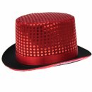Zylinder Pailletten Hut  6 Farben  Rot