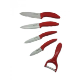 5tlg. Keramik Messer Set, Allzweckmesser,  Schälmesser, Kochmesser, Schäler, Küchenmesser Rot