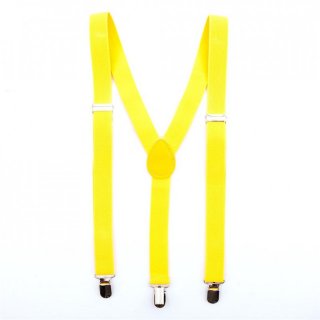 Bunte Neon & Uni Farben - Y - Hosenträger mit 3 Clips Gelb