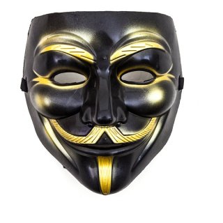 V wie Vendetta Maske Schwarz Gold Mask Guy Fawkes Anonymous Karneval Kostüm